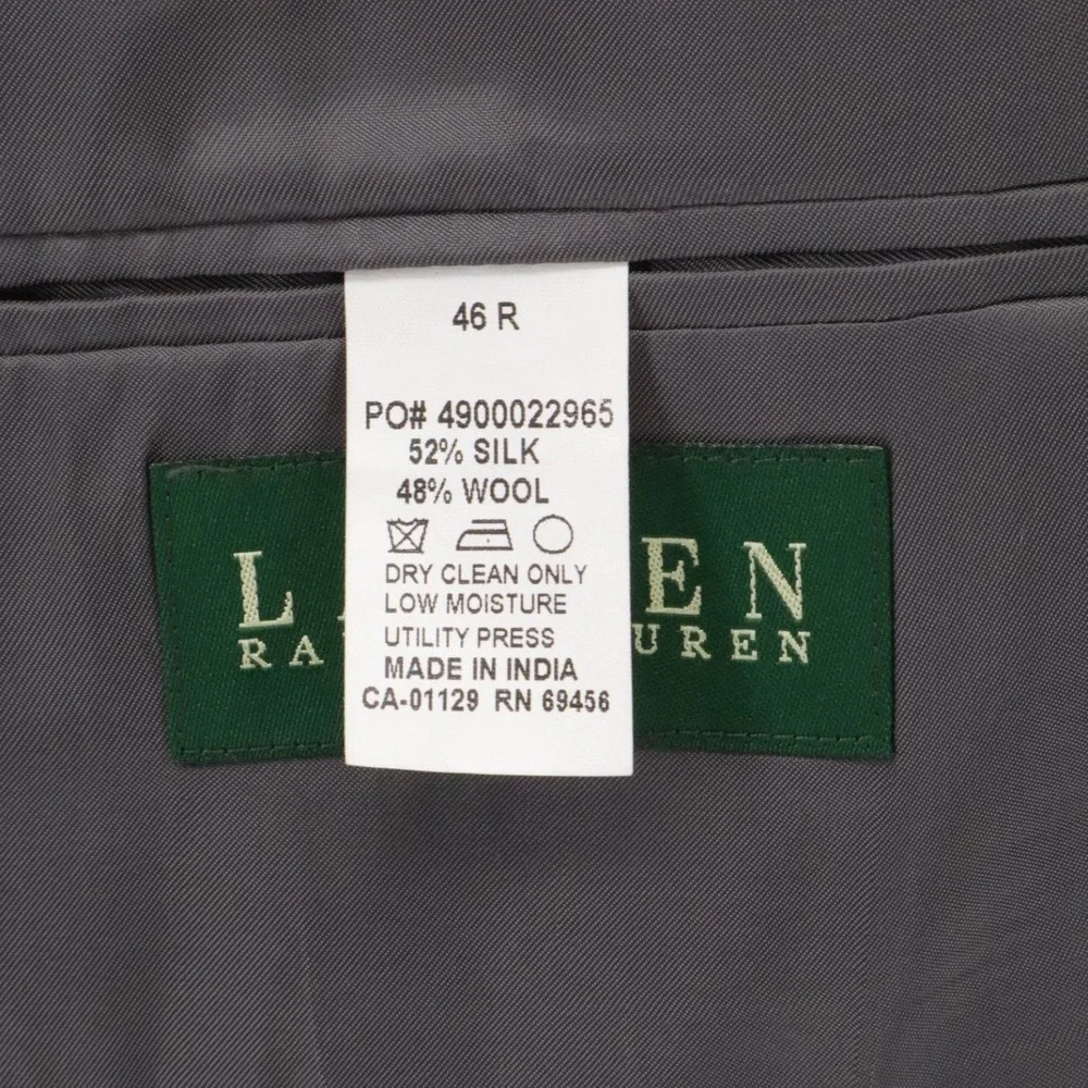 Ralph Lauren Silk Wool Houndstooth Blazer Sport Coat Gray 46R
